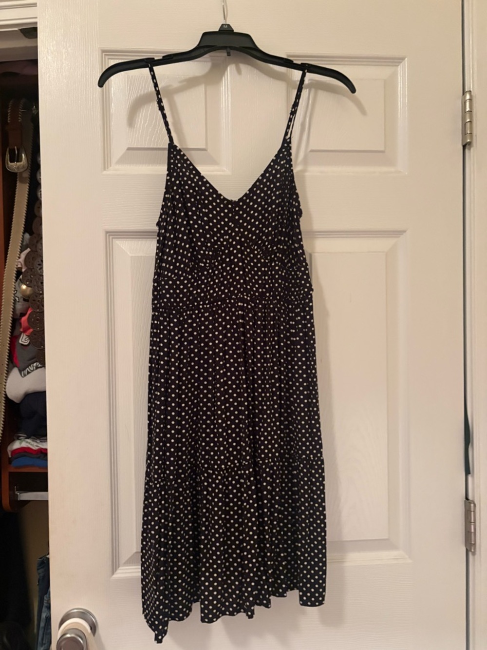LOFT Black Polka Dot Spaghetti Strap Dress